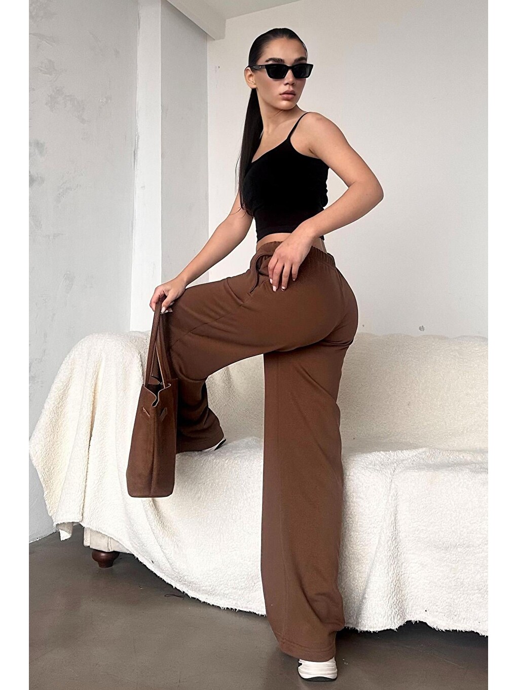 Kahverengi Bol Paça Kadın Eşofman Altı Mg2279-5