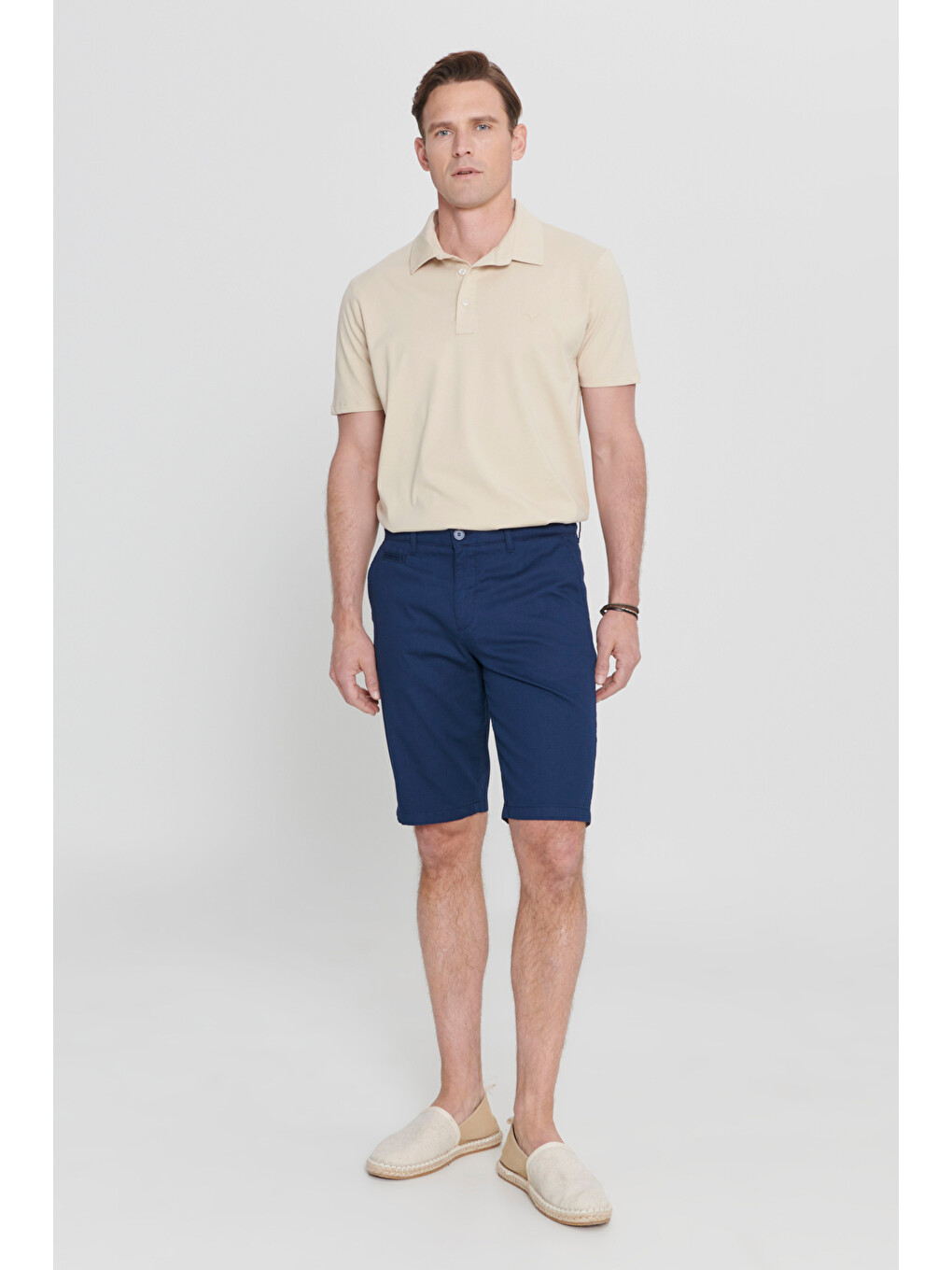 Erkek Lacivert Slim Fit Dar Kesim Pamuklu Yan Cepli Armürlü Şort-3