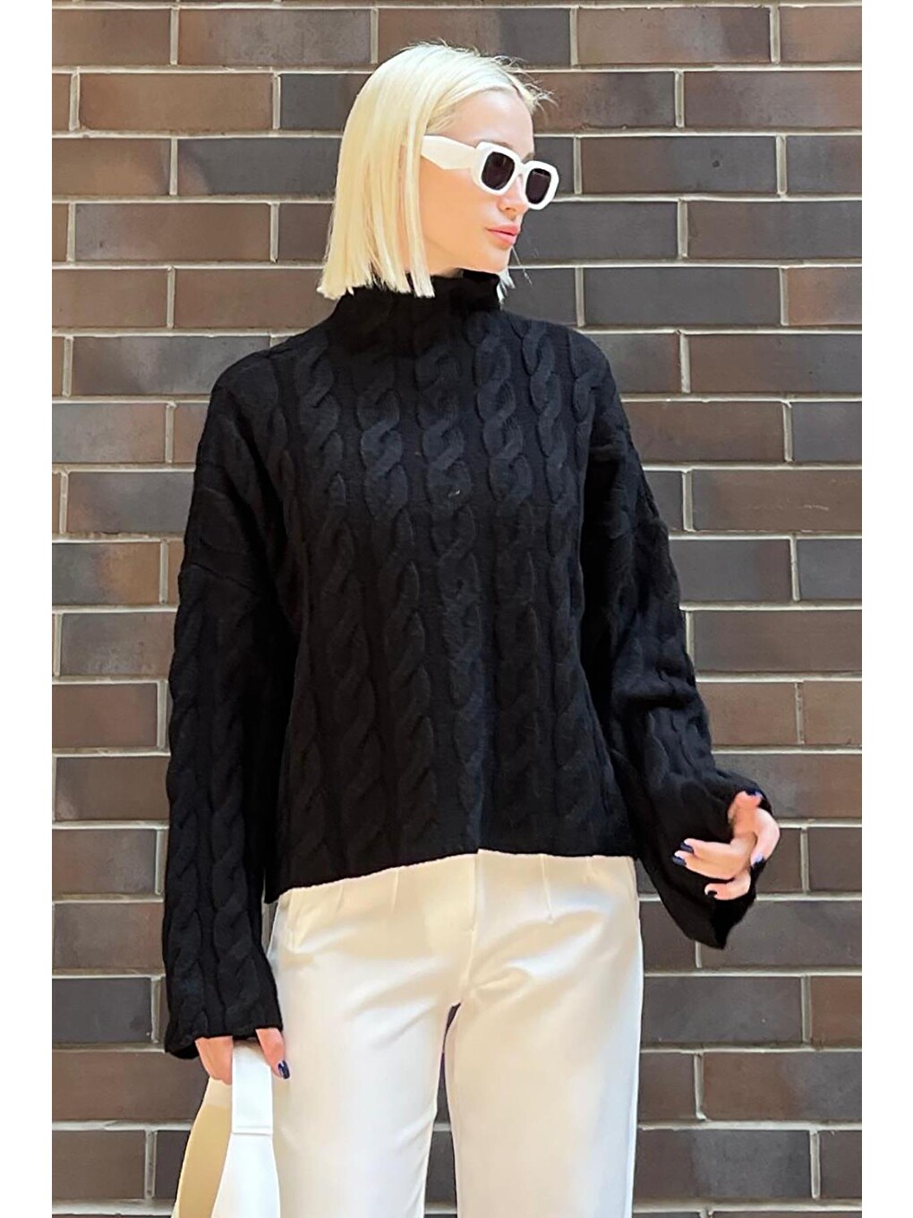 Siyah Balıkçı Yaka Örme Triko Kazak Mg2172-6