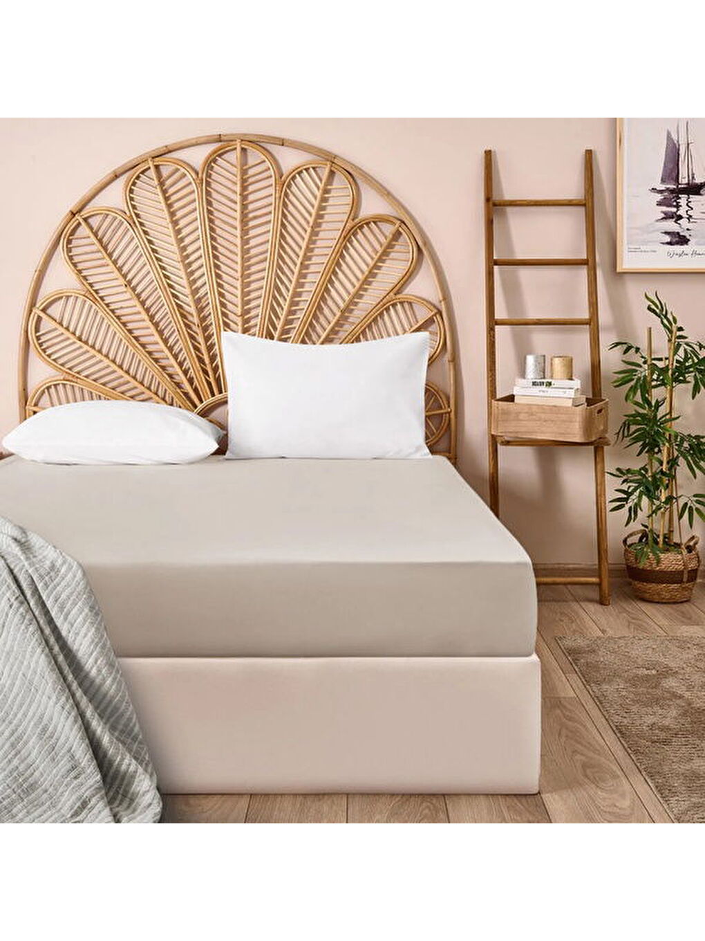 Soft Basic Çift Kişilik Lastikli Çarşaf - Bej - 180x200 cm