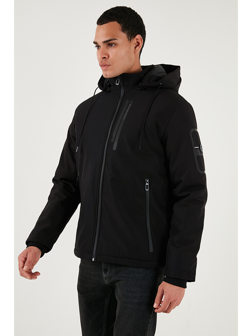 Siyah Regular Fit Çıkarılabilir Kapüşonlu Cepli Erkek Mont 497albert-6