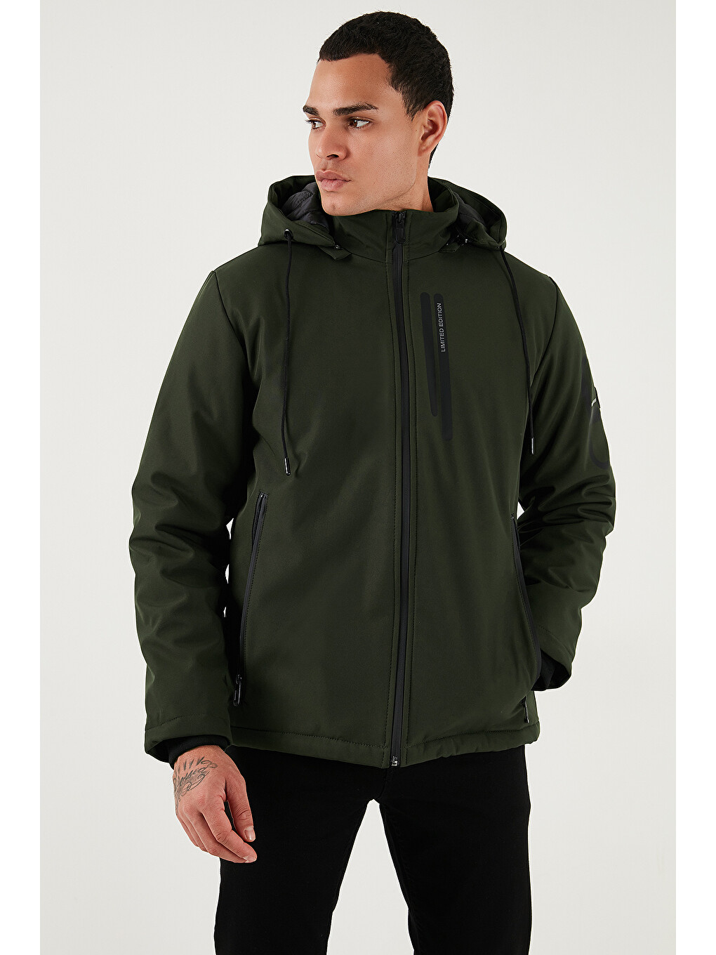 Haki Regular Fit Çıkarılabilir Kapüşonlu Cepli Erkek Mont 497albert