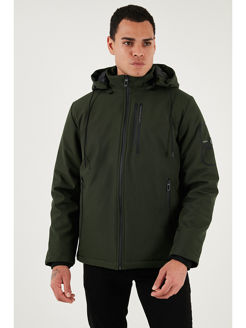 Haki Regular Fit Çıkarılabilir Kapüşonlu Cepli Erkek Mont 497albert-2
