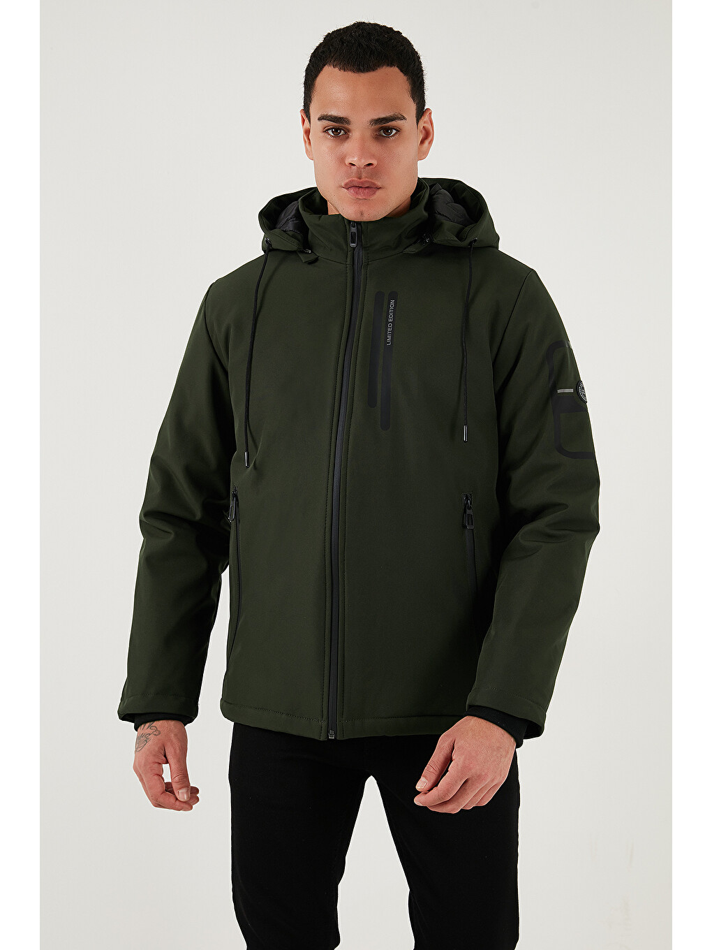 Haki Regular Fit Çıkarılabilir Kapüşonlu Cepli Erkek Mont 497albert-3