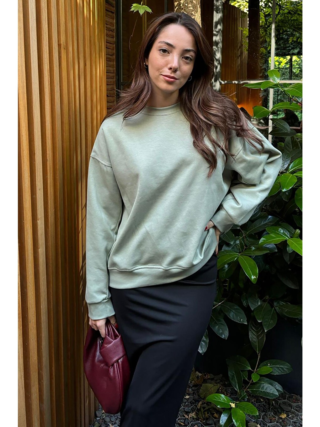 Mint Yeşili Bisiklet Yaka Basic Sweatshirt Mg2185-2
