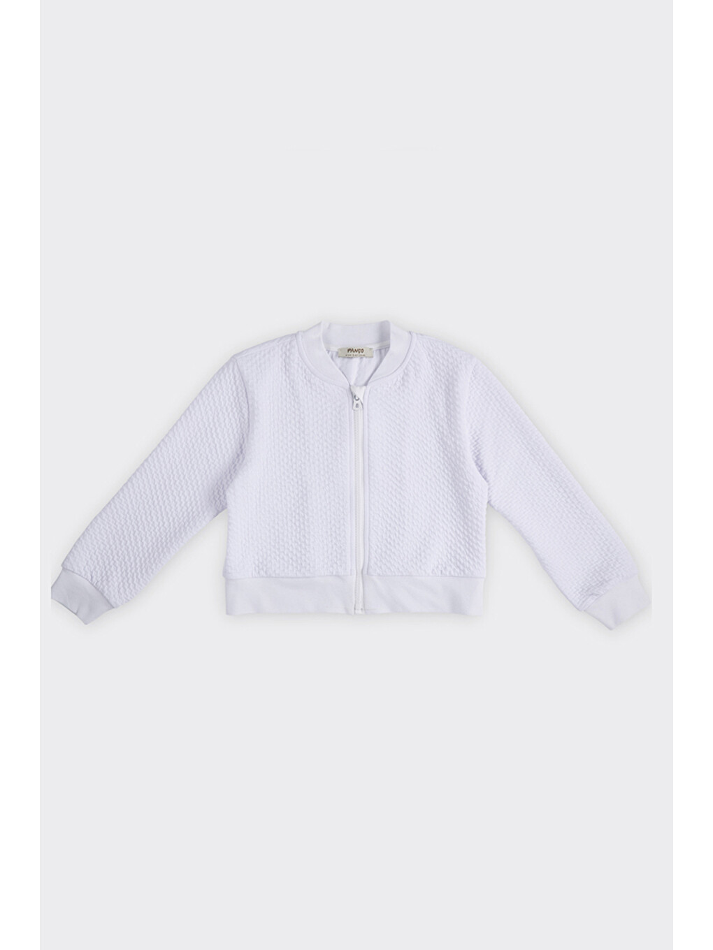 Kız Çocuk Dokulu Fermuarlı Beyaz Sweatshirt