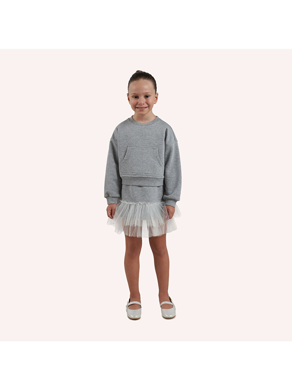 Gri Kız Çocuk Simli Örme Elbise