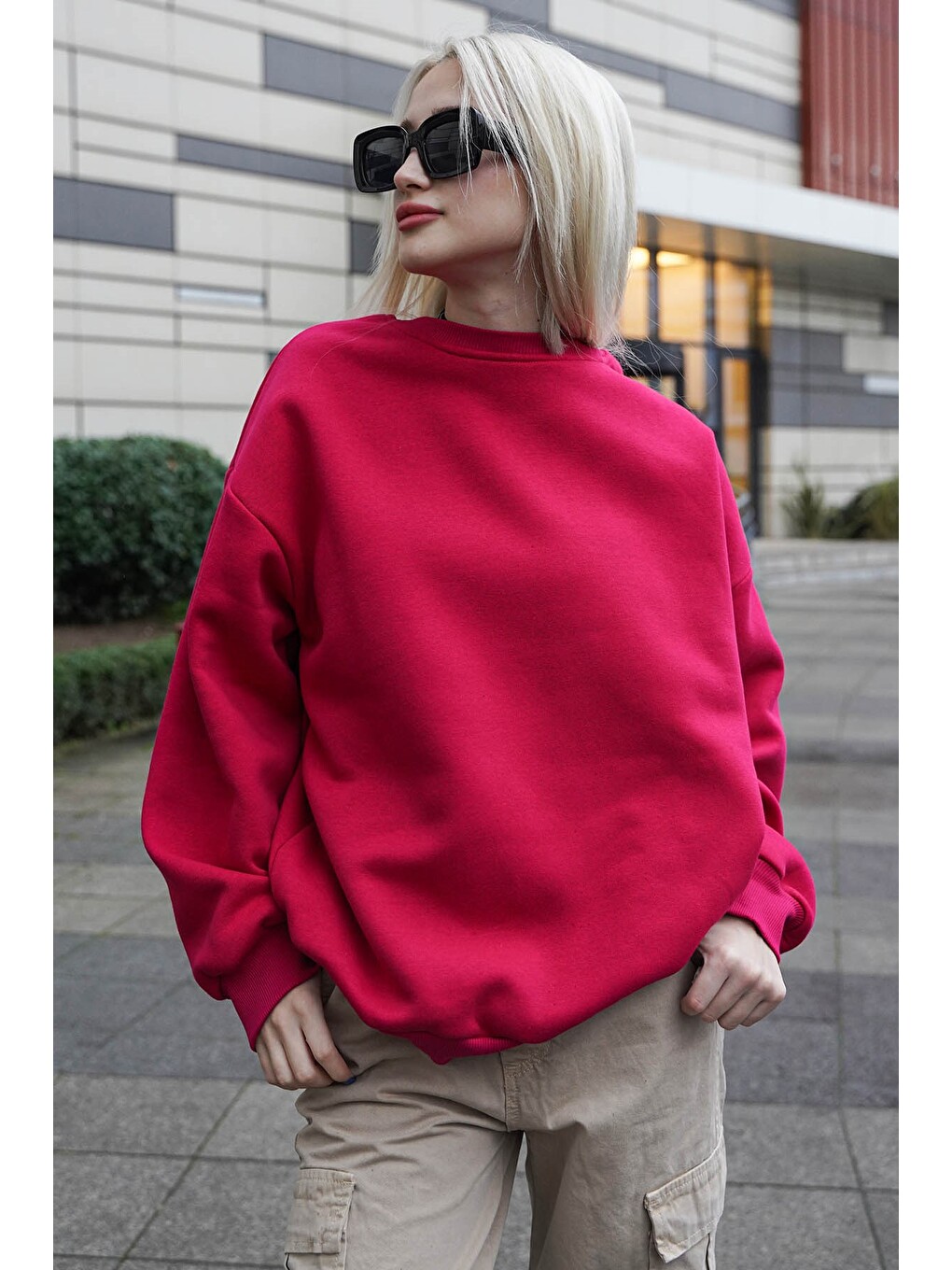 Fuşya Bisiklet Yaka Basic Sweatshirt Mg1559-2