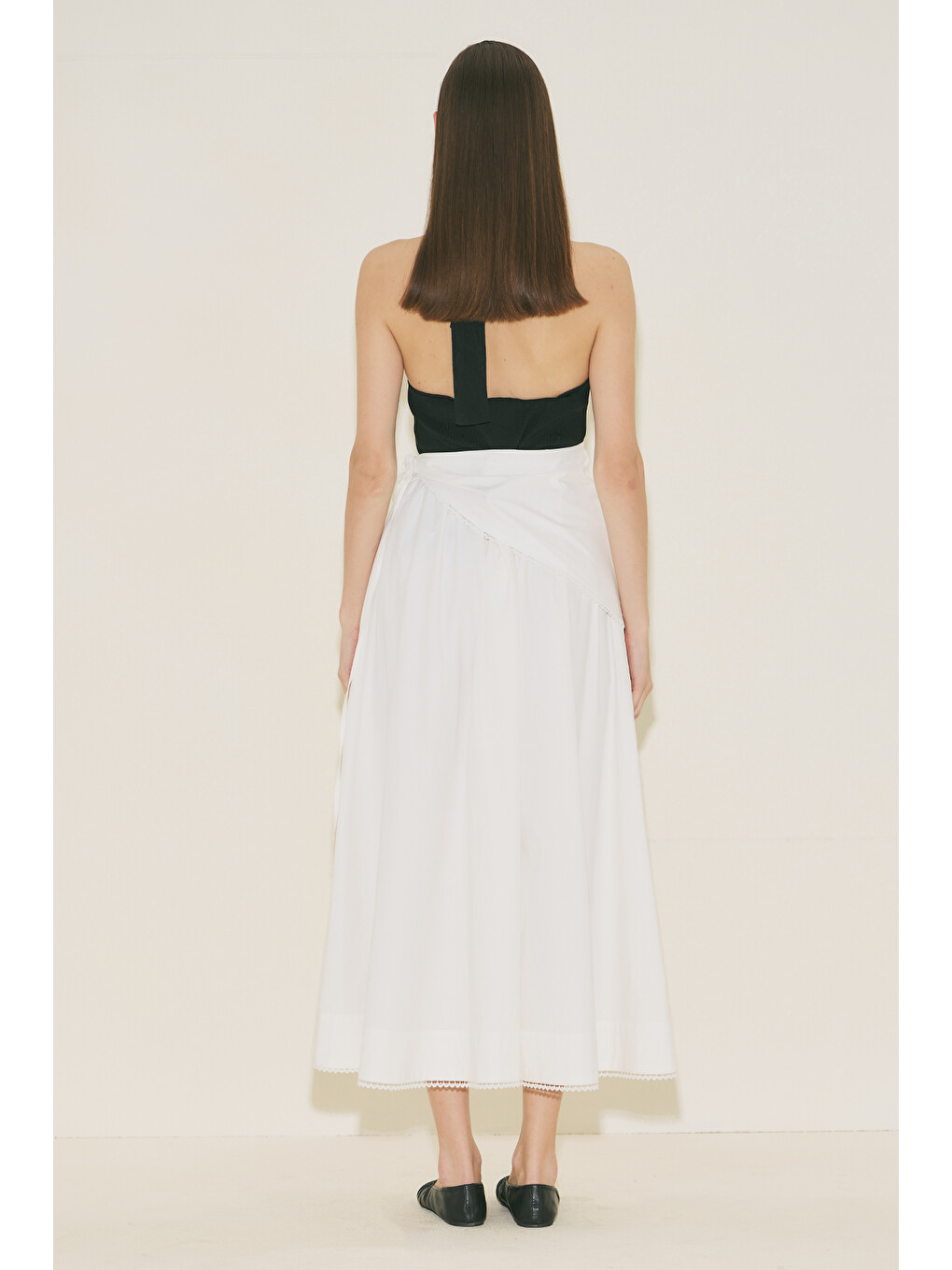 Önü Düğmeli Poplin Etek Ekru-7