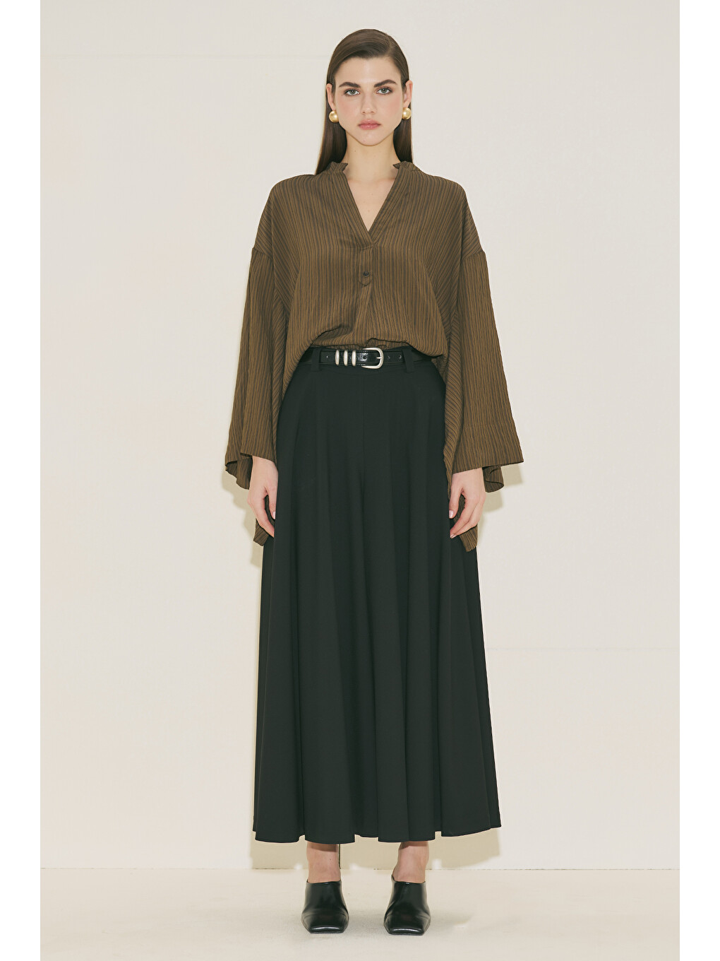 Kimono Kol Bluz Haki Çizgili-4