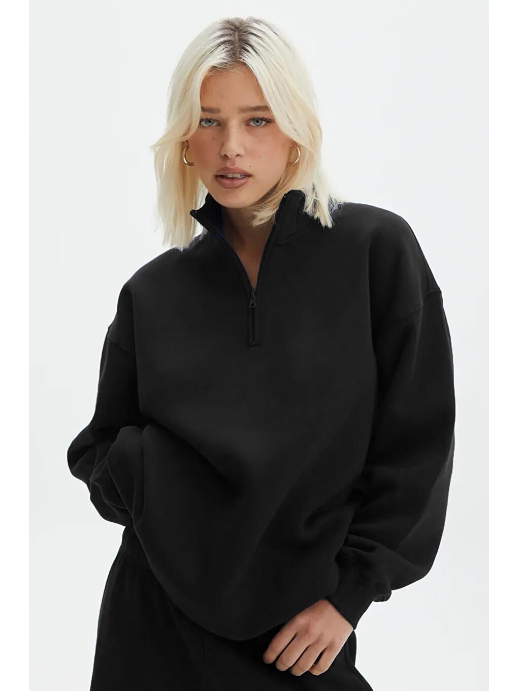 Siyah Fermuar Detaylı Oversize Sweatshirt Mg1933-5