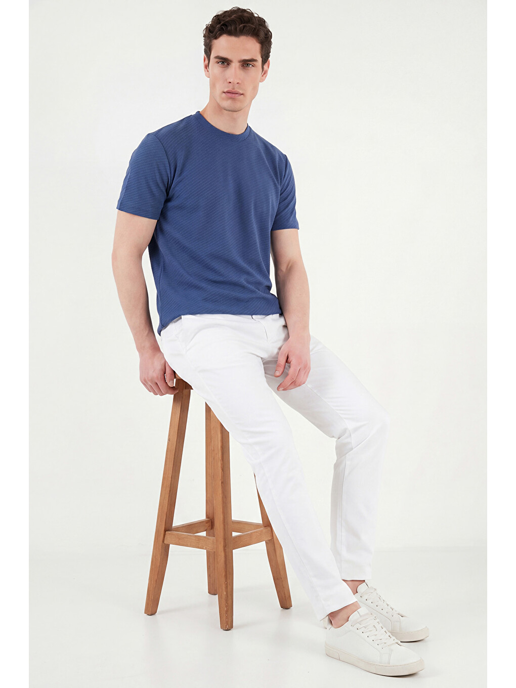 İndigo Pamuklu Bisiklet Yaka Kısa Kollu T Shirt 5904115-2