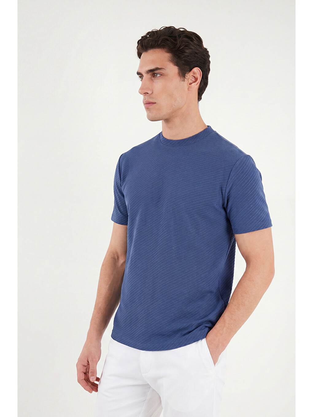 İndigo Pamuklu Bisiklet Yaka Kısa Kollu T Shirt 5904115-3