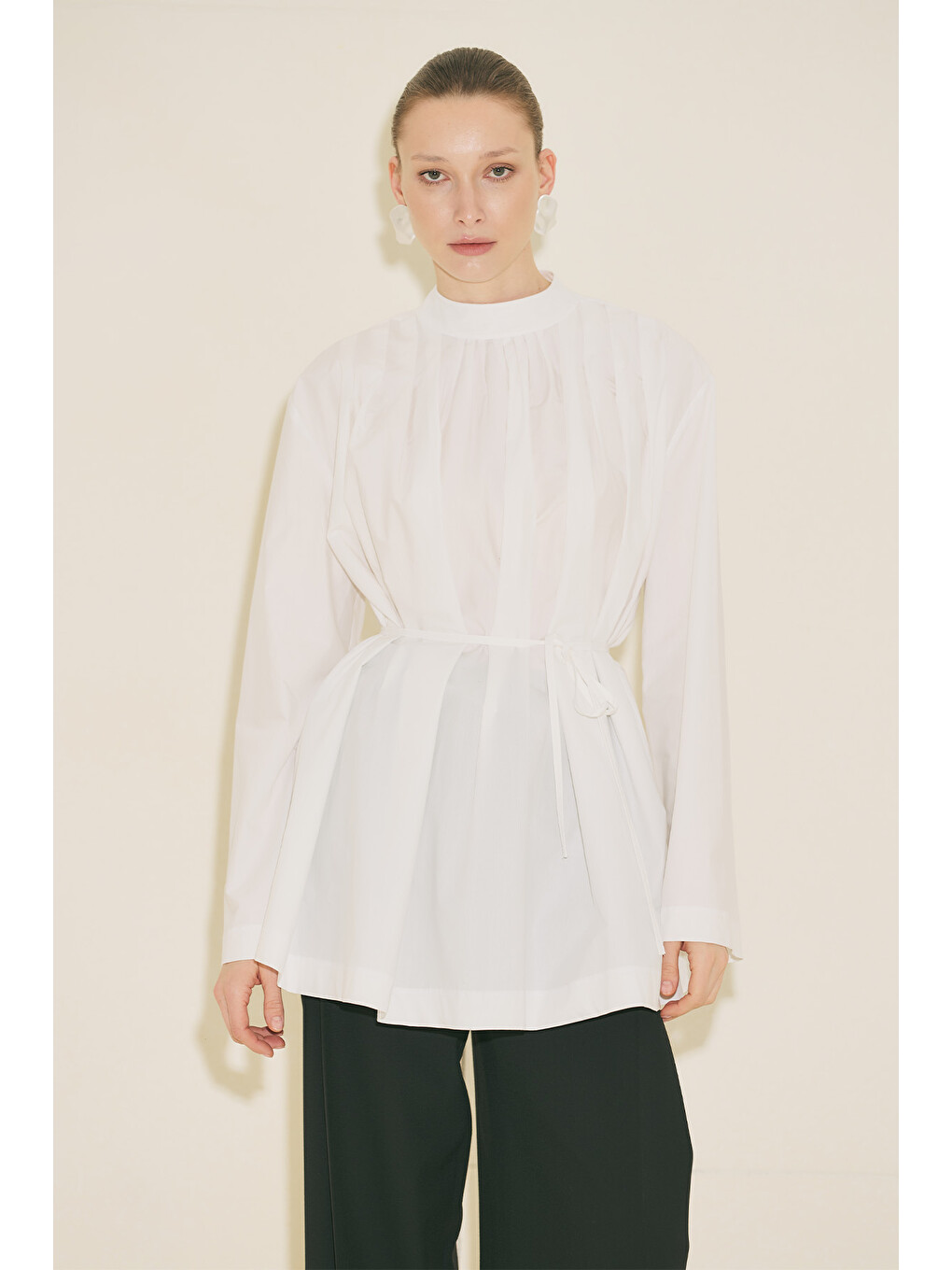 Pliseli Tunik Ekru-5