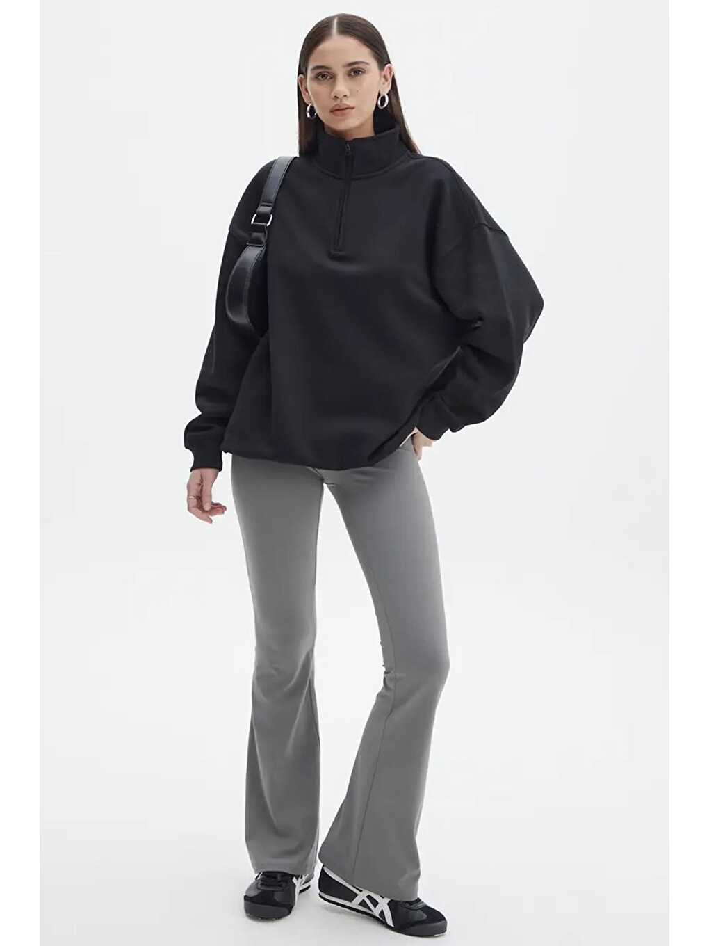 Siyah Fermuar Detaylı Oversize Sweatshirt Mg1933-4