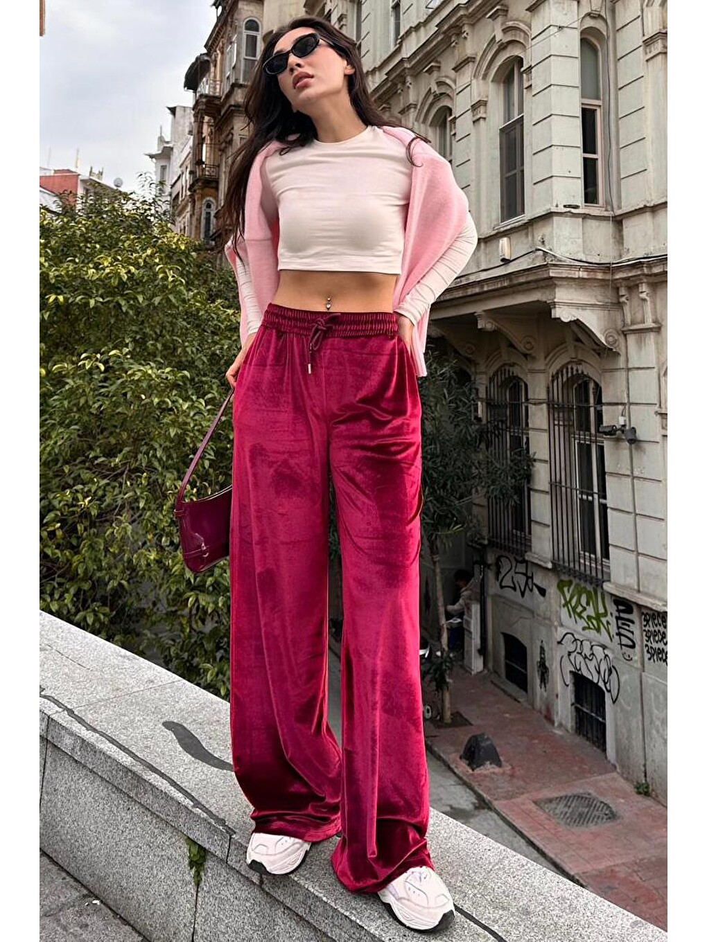 Bordo Bol Paça Kadife Pantolon Mg2283-5
