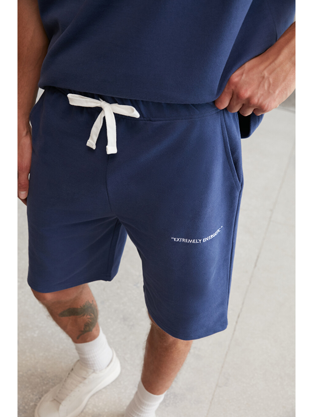 Colombıa Erkek 2'li Set Comfort Fit Rahat Kalıp Yazı Nakışlı Şardonsuz Lacivert Eşofman Takımı-5
