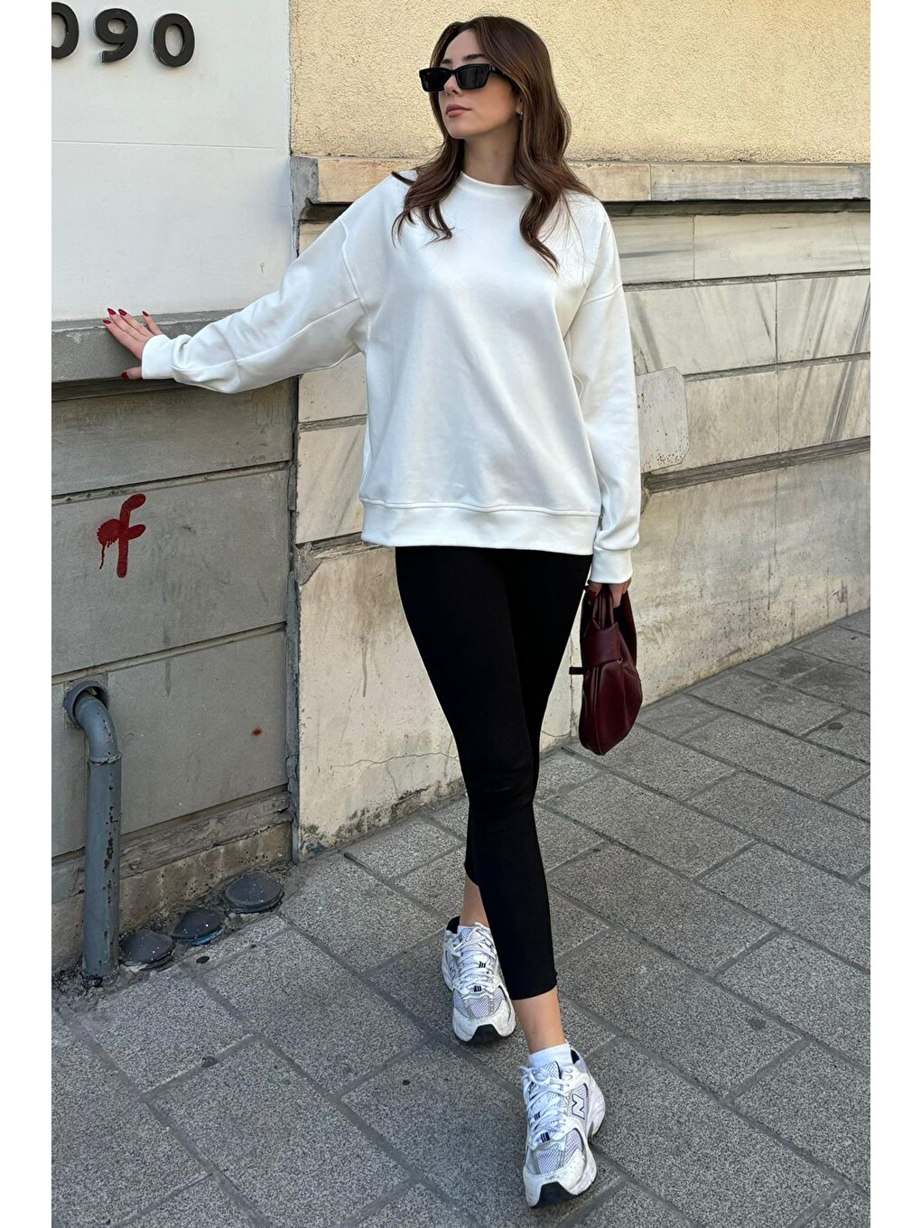 Ekru Bisiklet Yaka Basic Sweatshirt Mg2185-5