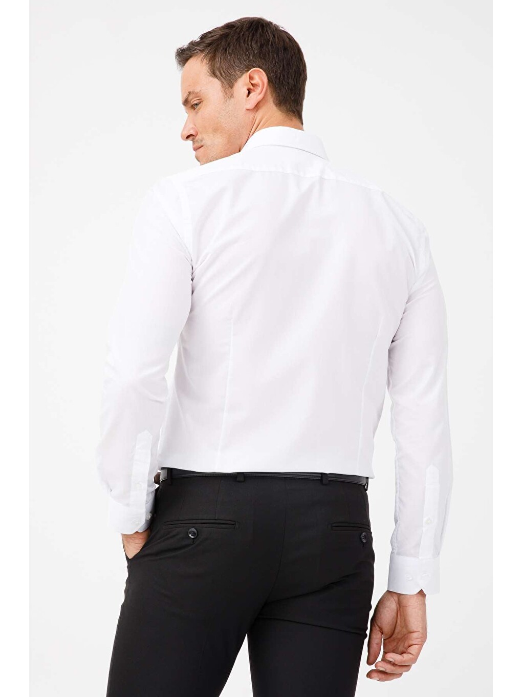Beyaz Slim Fit Dar Kalıp Klasik Yaka Düz Uzun Kollu Cepsiz Kolay Ütülenir Gömlek-4