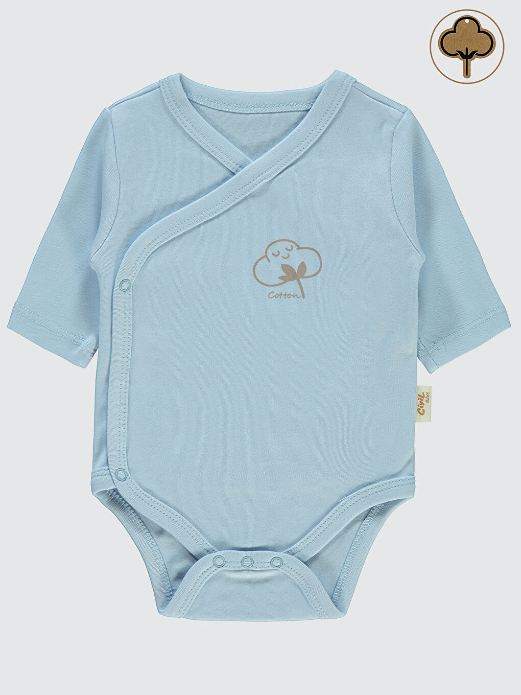 Bebek Organik Çıtçıtlı Badi 0-6 Ay Mavi