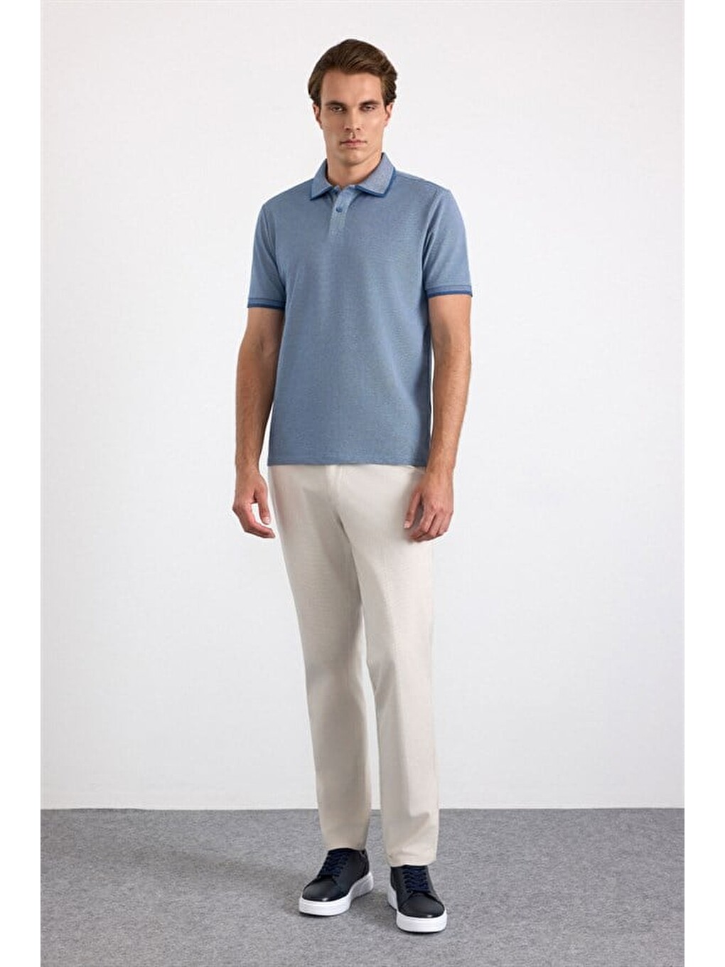 Lacivert Regular Düz Baskısız Pike Polo Yaka Tişört-3