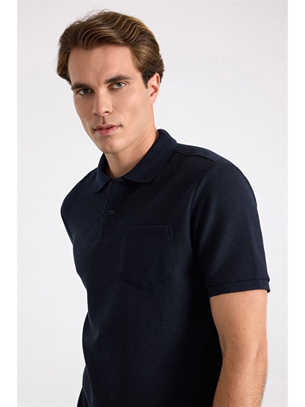 Lacivert Regular Düz Baskısız Pike Düğmeli Polo Yaka Tişört-1