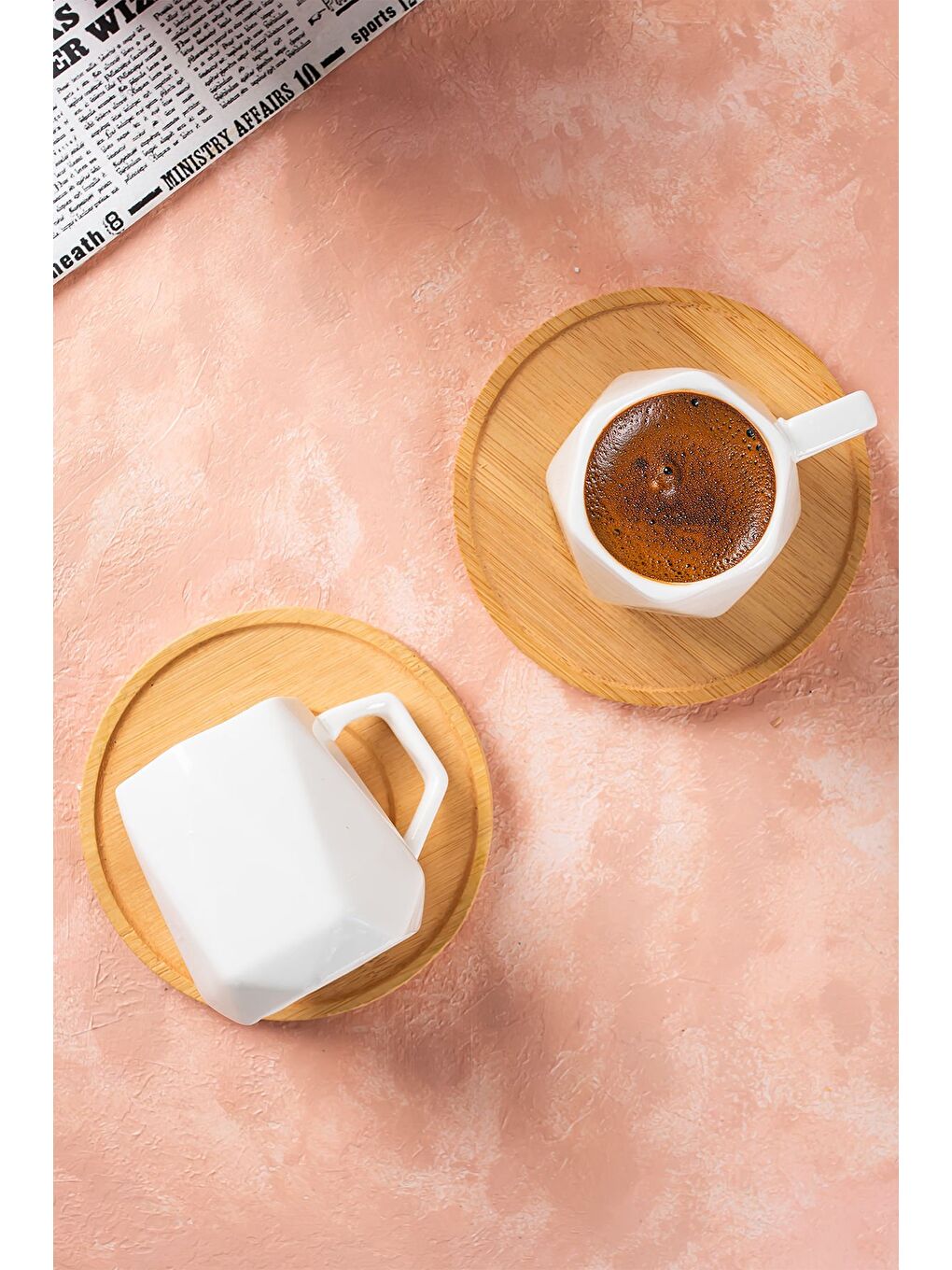 Beyaz 10974 Carlo Bambu Tabaklı 12 Parça Porselen Türk Kahvesi Fincan Takımı-2