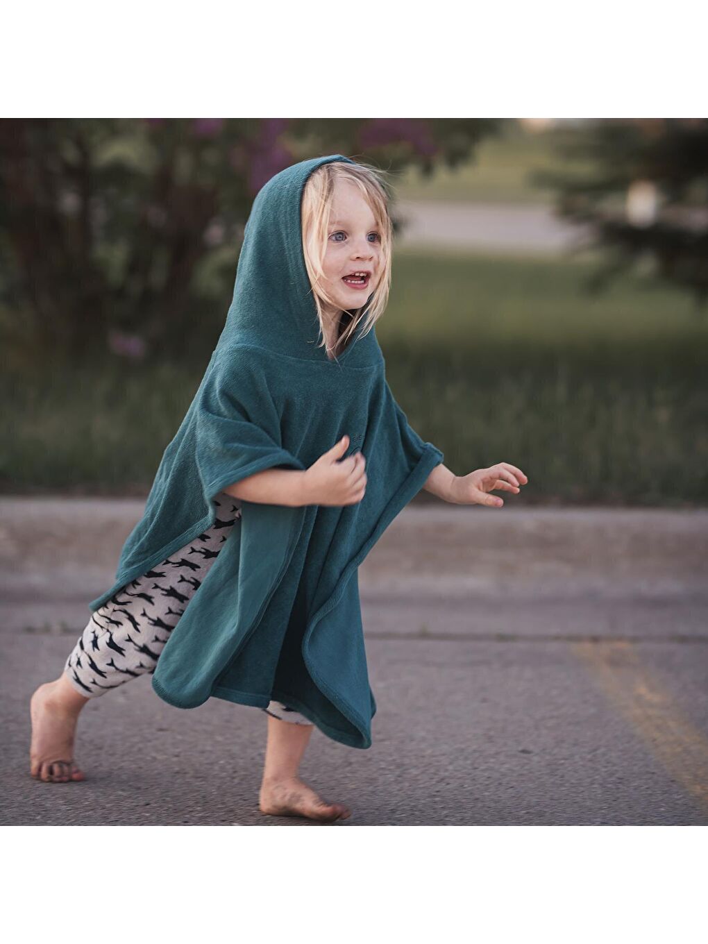 Yeşil Petrol Havlu Kapüşonlu Panço