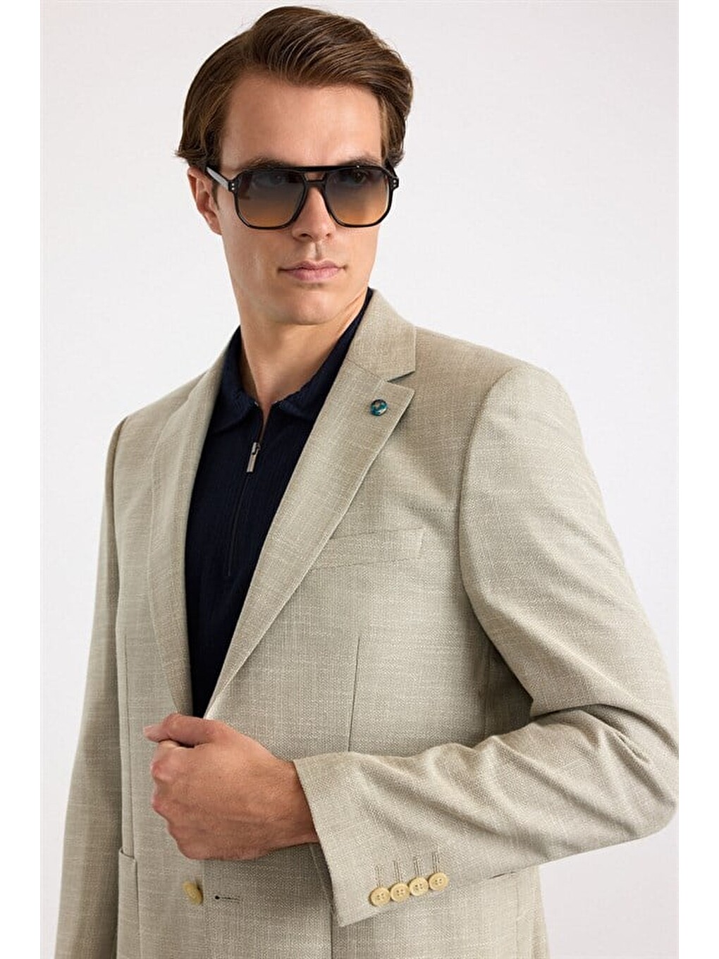 Turkuaz Su Yeşili Slim Mono Yaka Düz Poplin Torba Cep 6 Drop Klasik Ceket-3