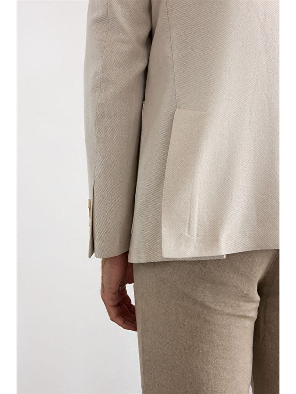 Bej Slim Mono Yaka Düz Poplin Torba Cep 6 Drop Klasik Ceket-3