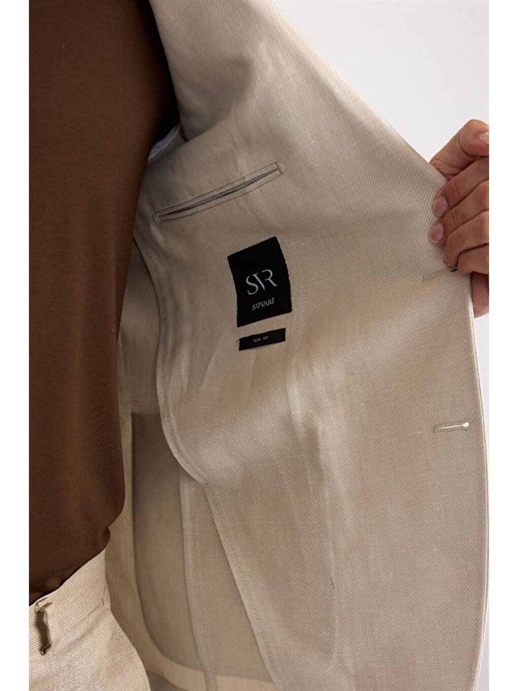Bej Slim Mono Yaka Düz Poplin Torba Cep 6 Drop Klasik Ceket-4
