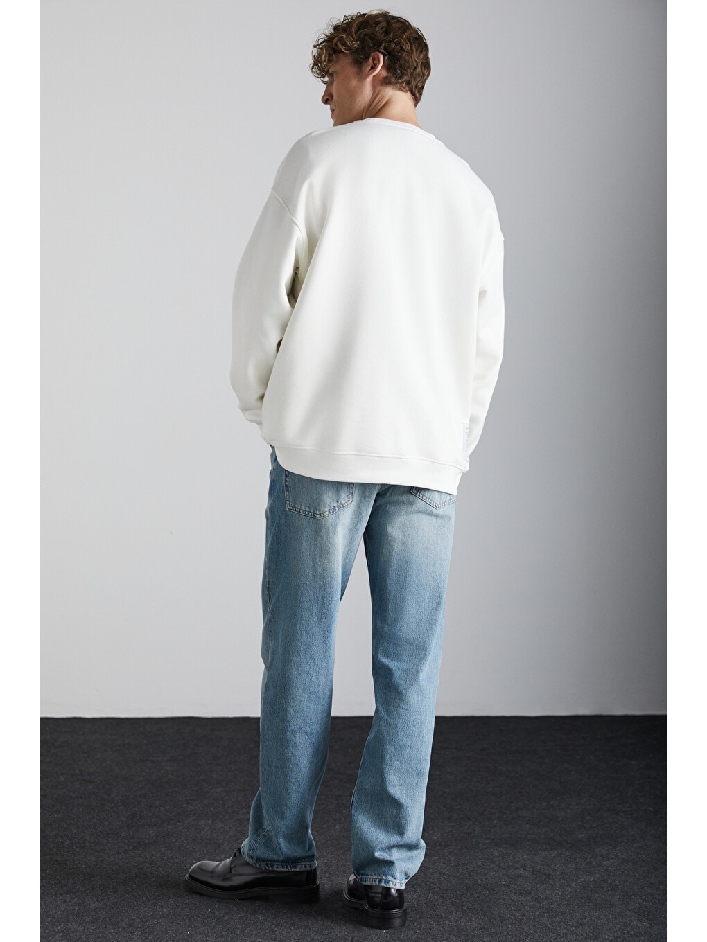 Stephan Erkek Yumuşacık Kumaşlı Organik Pamuklu Oversize Fit Yuvarlak Yakalı Ekru Sweatshirt-4