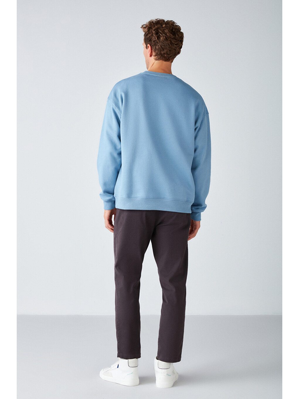 Stephan Erkek Yumuşacık Kumaşlı Organik Pamuklu Oversize Fit Yuvarlak Yakalı Mavi Sweatshirt-5