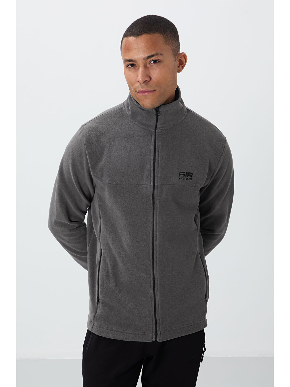 Hardy Koyu Gri Standart Kalıp Polar Erkek Fermuarlı Sweatshirt Hırka - 88299