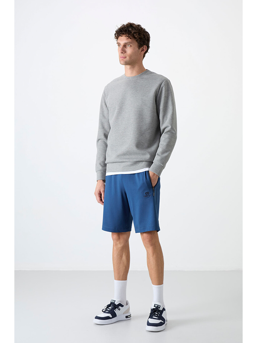 Gri Melanj Basic Bisiklet Yaka Rahat Form Erkek Sweatshirt - 88053-2