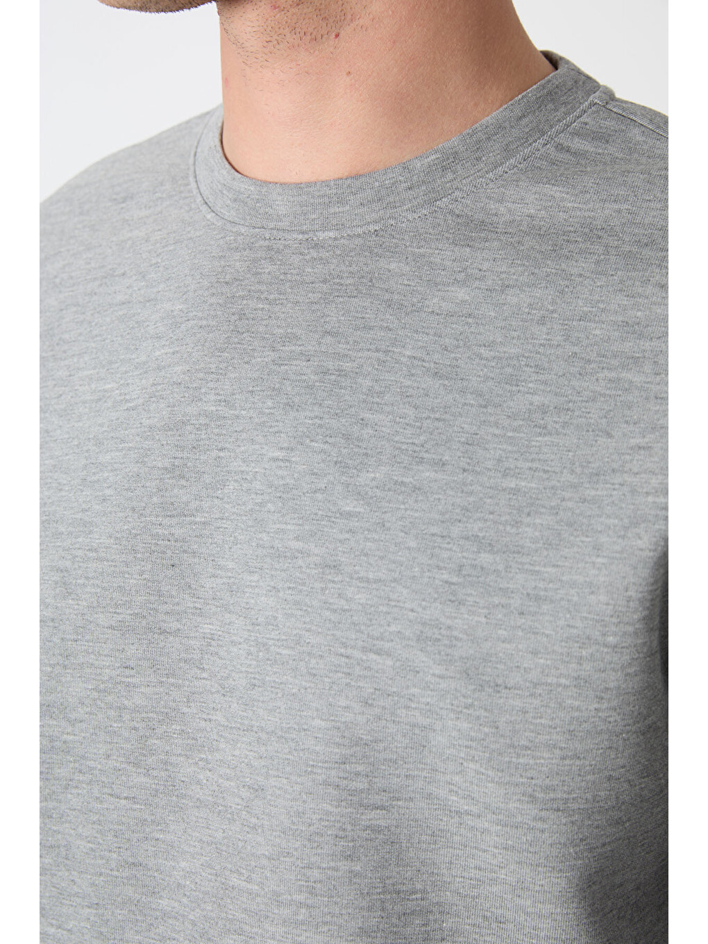 Gri Melanj Basic Bisiklet Yaka Rahat Form Erkek Sweatshirt - 88053-3