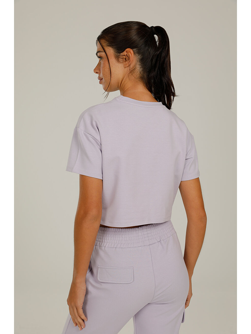 Mor CT1101 DAISY SLOGAN CROP Lila Kadın Kısa Kol T-Shirt-1