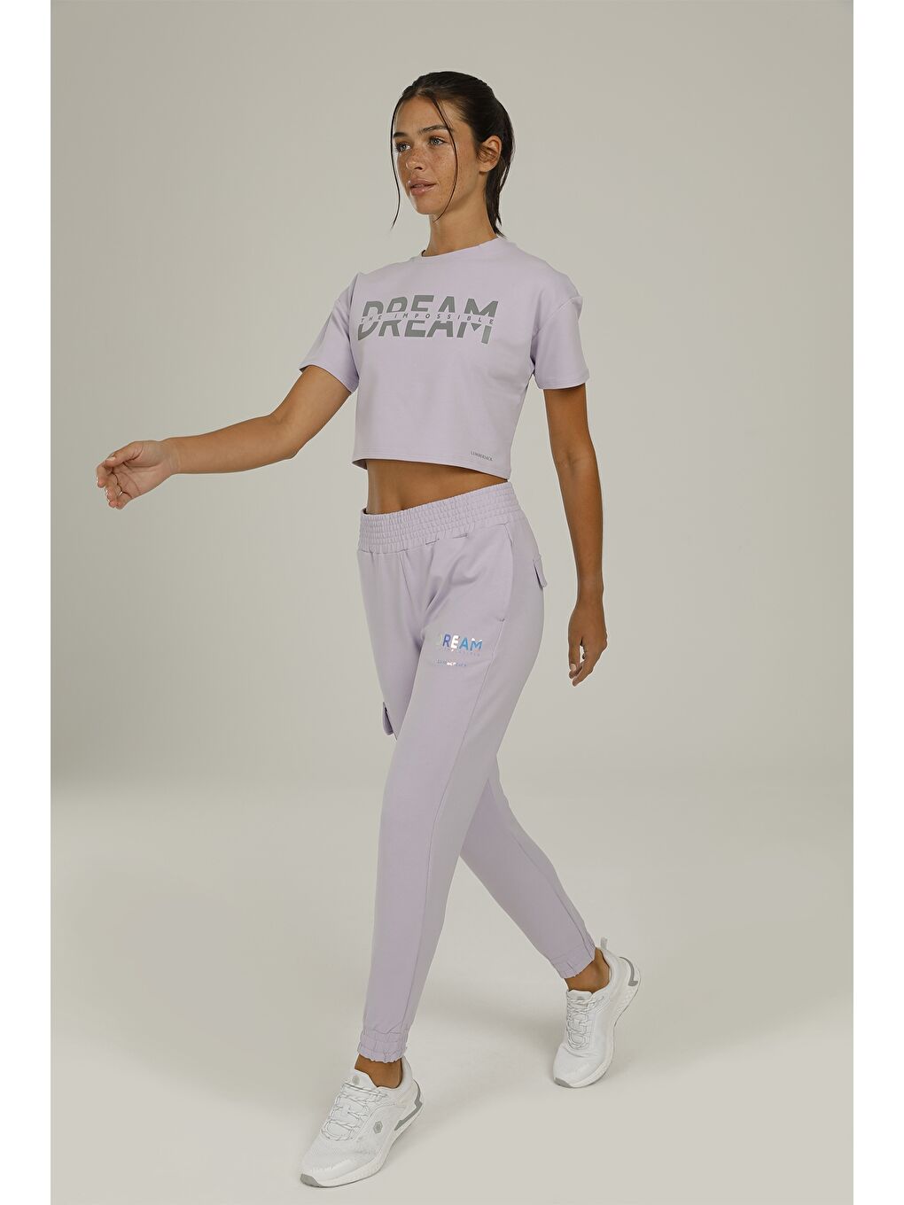 Mor CT1101 DAISY SLOGAN CROP Lila Kadın Kısa Kol T-Shirt-2