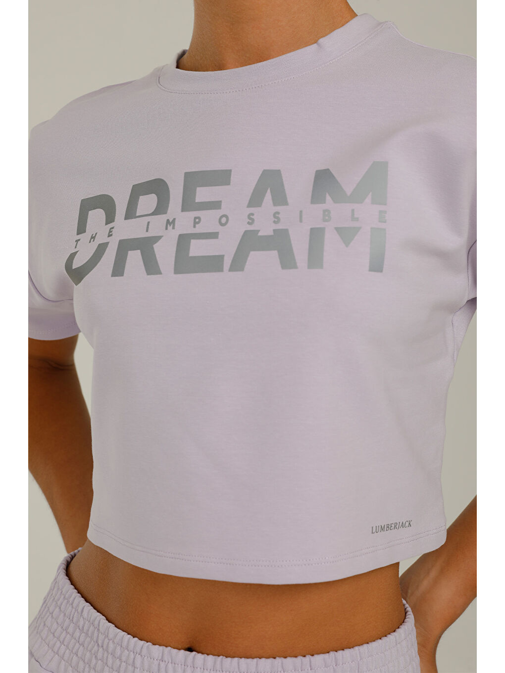 Mor CT1101 DAISY SLOGAN CROP Lila Kadın Kısa Kol T-Shirt-3