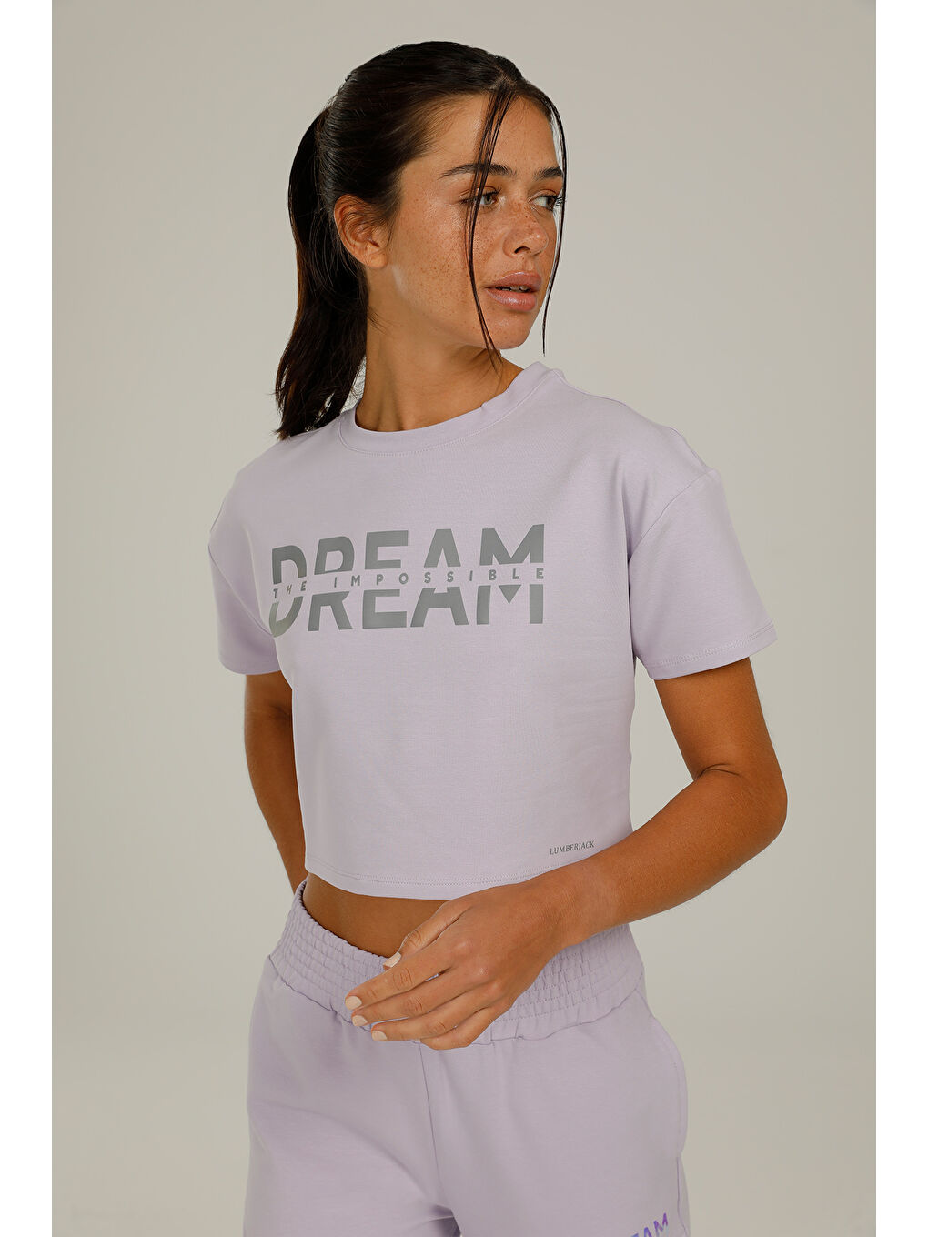 Mor CT1101 DAISY SLOGAN CROP Lila Kadın Kısa Kol T-Shirt-4