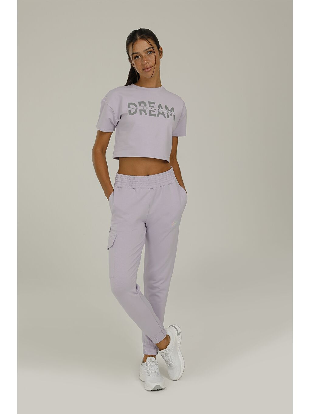Mor CT1101 DAISY SLOGAN CROP Lila Kadın Kısa Kol T-Shirt-5