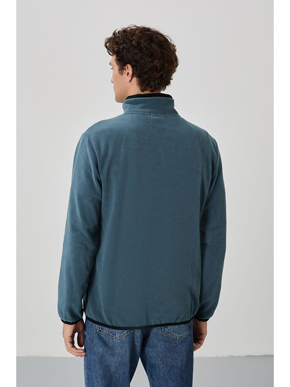 Petrol Yazı Nakışlı Dik Yaka Standart Kalıp Erkek Fermuarlı Sweatshirt Hırka Polar - 87992-4