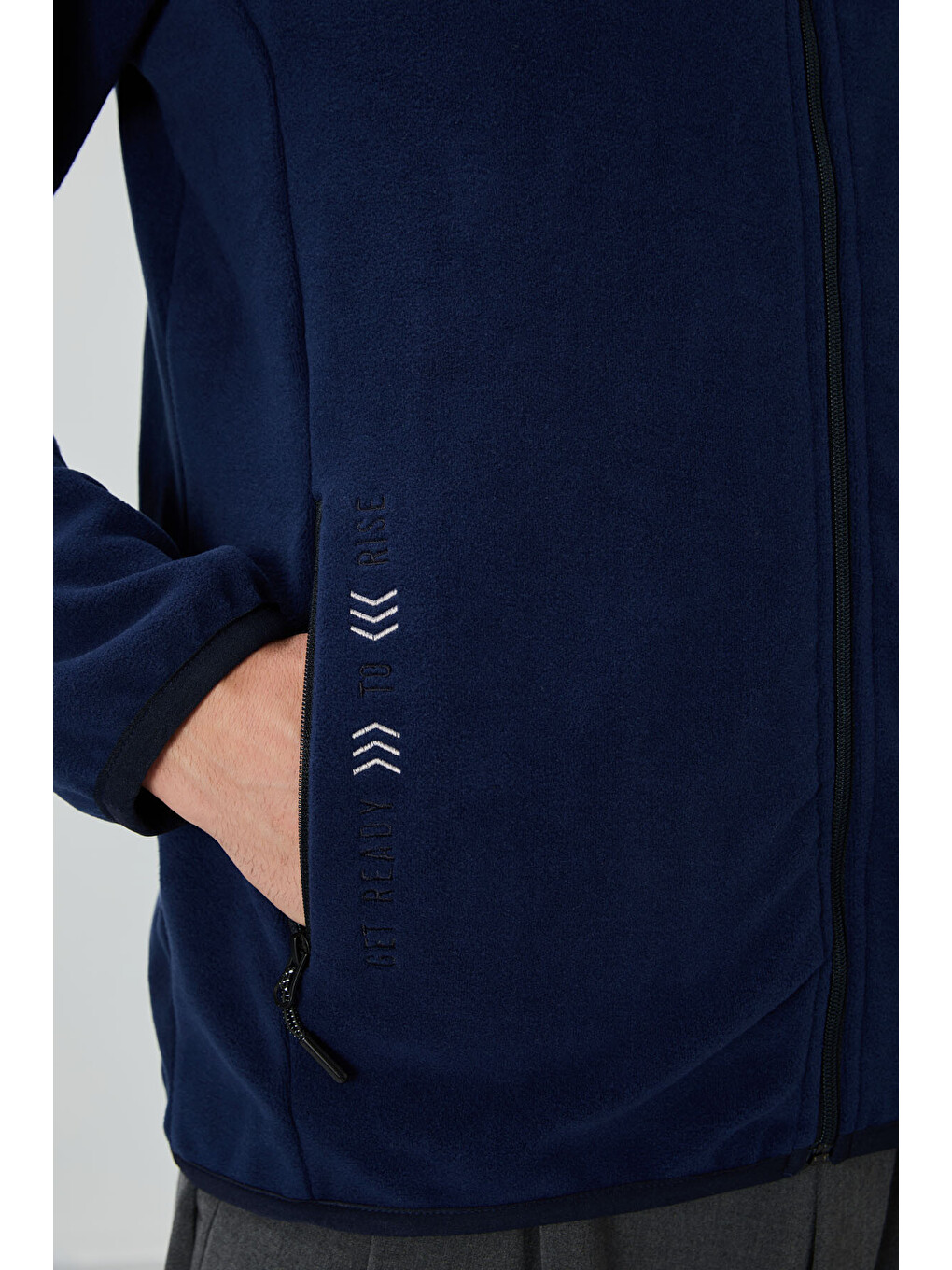 İndigo Yazı Nakışlı Dik Yaka Standart Kalıp Erkek Fermuarlı Sweatshirt Hırka Polar - 87992-2