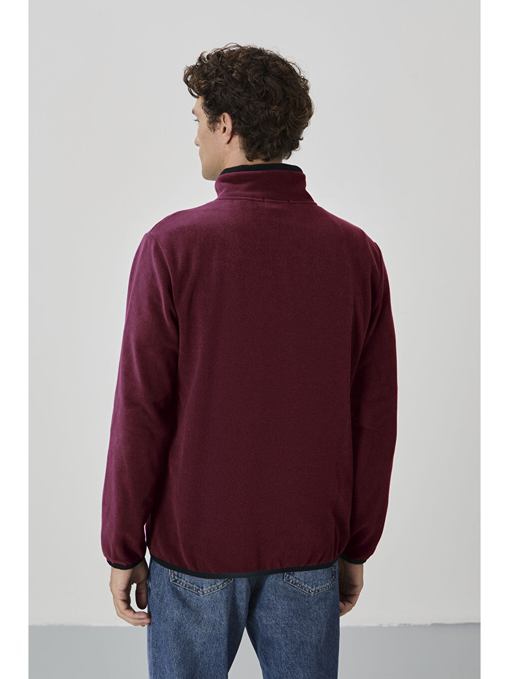 Bordo Erguvan Yazı Nakışlı Dik Yaka Standart Kalıp Erkek Fermuarlı Sweatshirt Hırka Polar - 87992-4