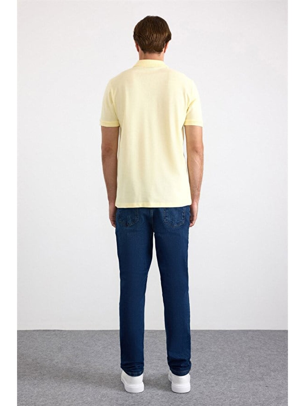 Sarı Slim Düz Nakışlı Pike Düğmeli Polo Yaka Tişört-2