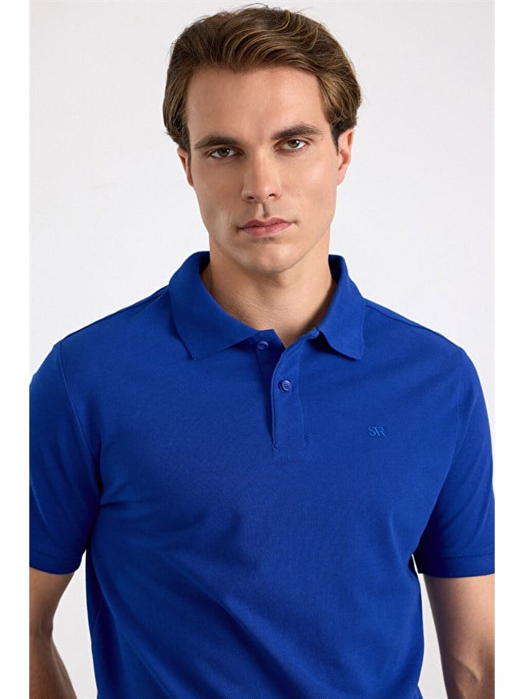 Saks Mavi Slim Düz Nakışlı Pike Düğmeli Polo Yaka Tişört-2