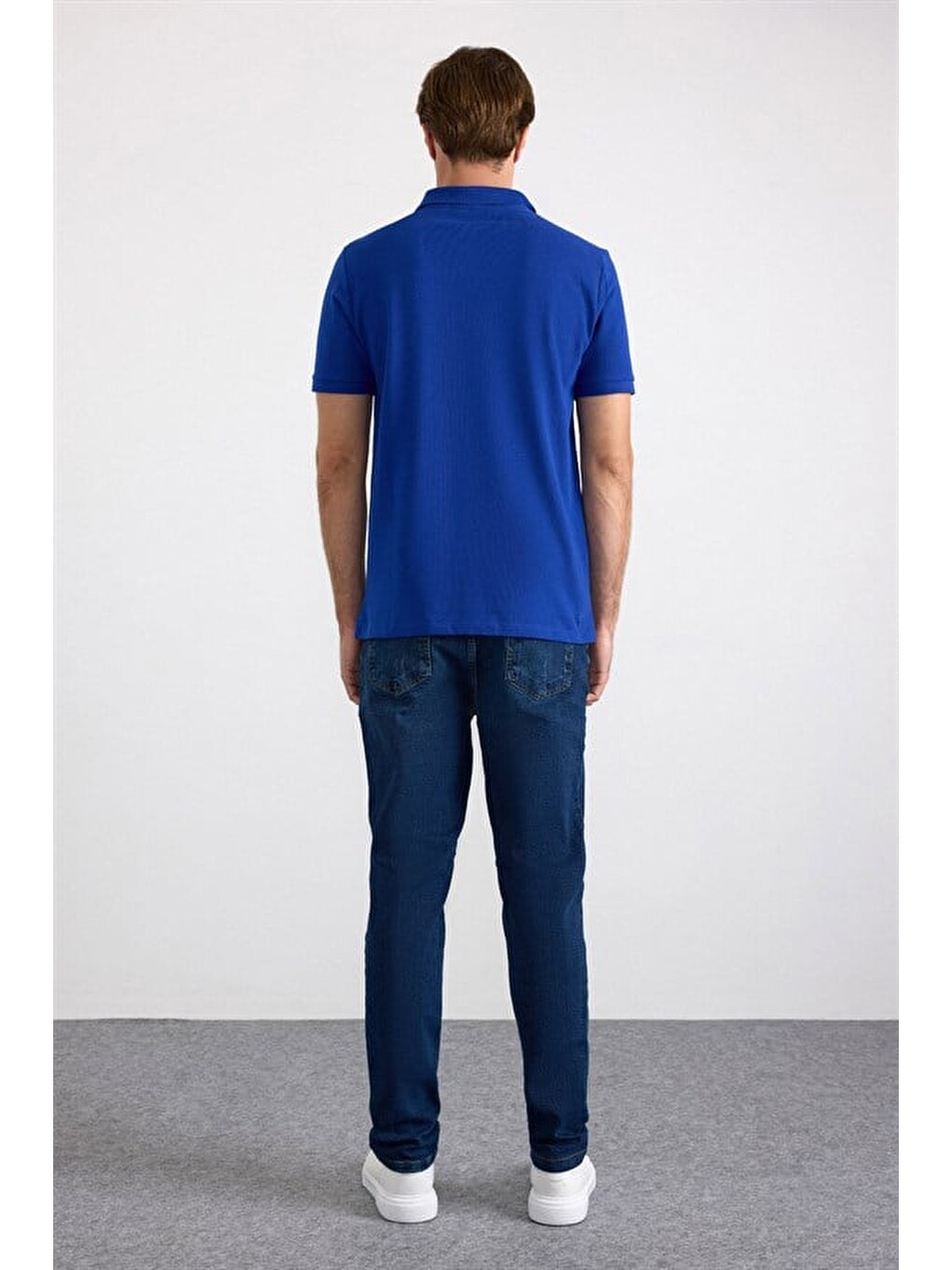 Saks Mavi Slim Düz Nakışlı Pike Düğmeli Polo Yaka Tişört-3