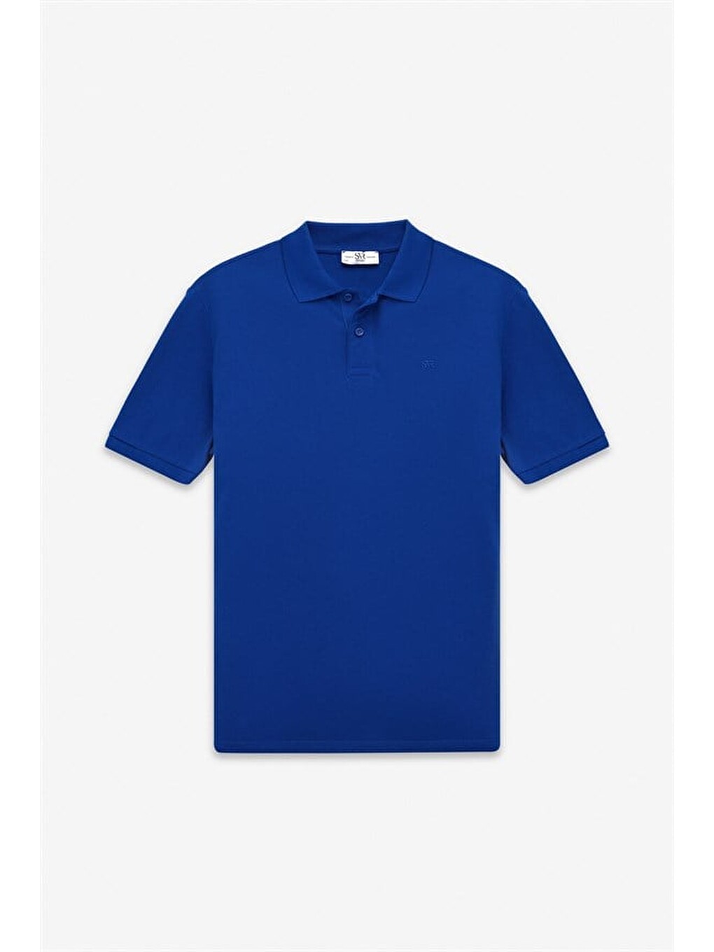 Saks Mavi Slim Düz Nakışlı Pike Düğmeli Polo Yaka Tişört-5