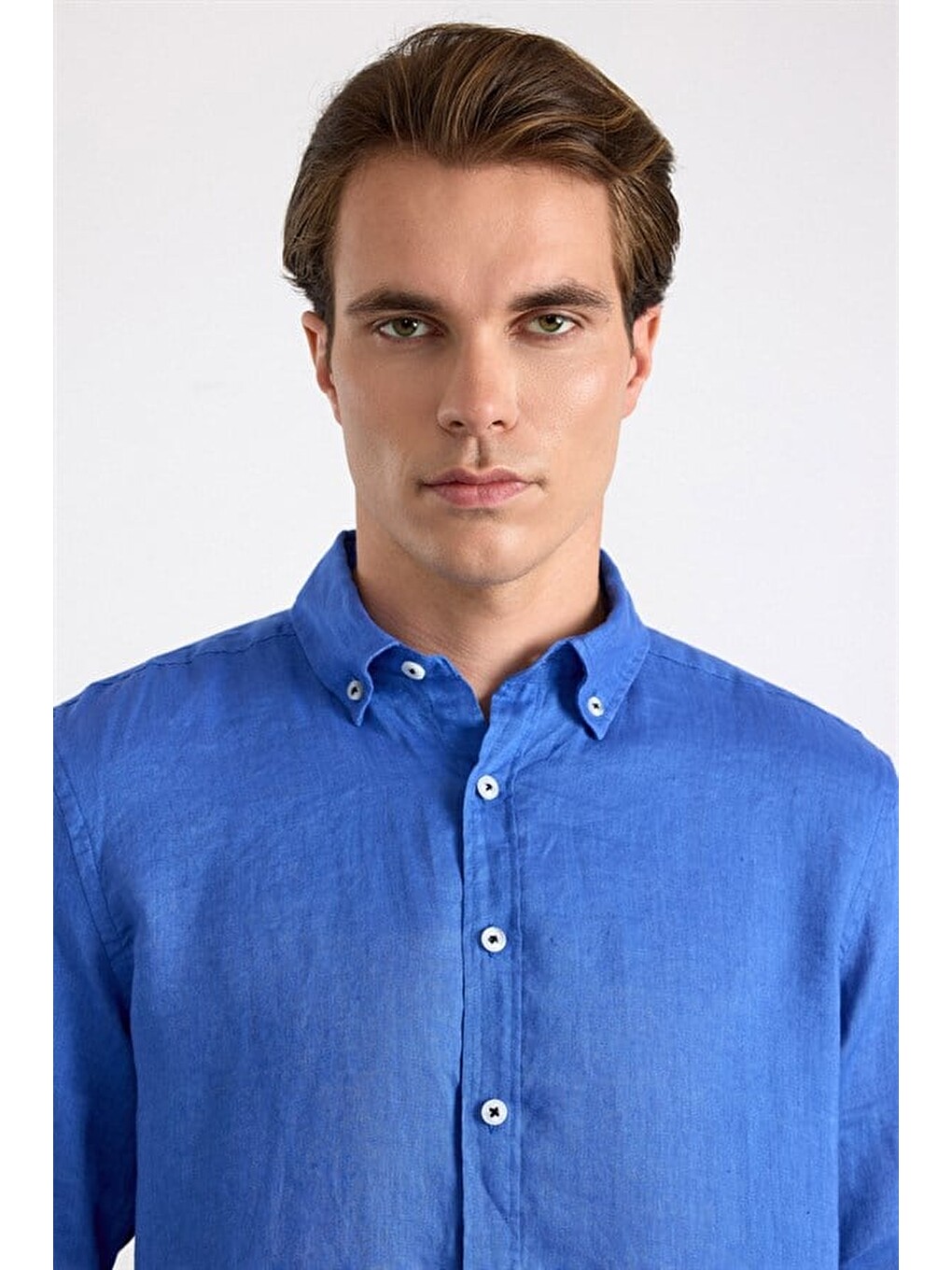 Saks Mavi Regular Klasik Yaka Düz Cepsiz Düğmeli Uzun Kollu Casual Gömlek-2