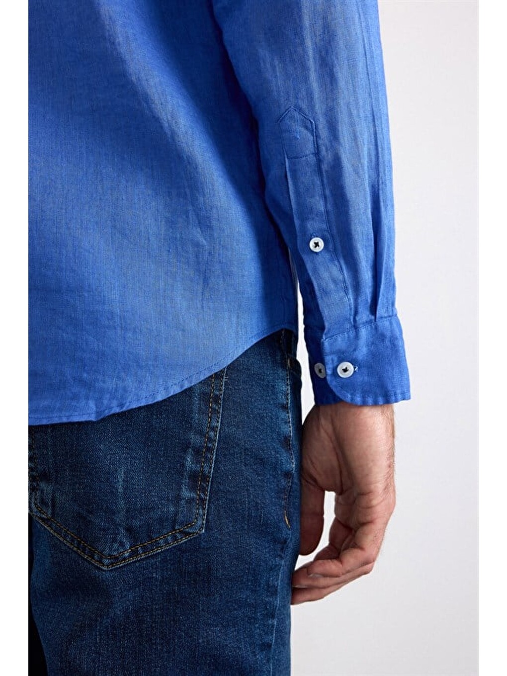 Saks Mavi Regular Klasik Yaka Düz Cepsiz Düğmeli Uzun Kollu Casual Gömlek-3